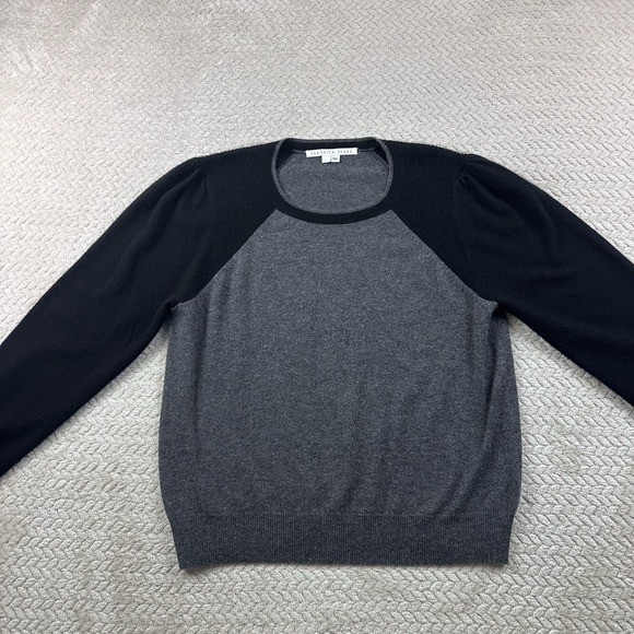 Veronica Beard Albertina Cashmere Women's Sweater Black Grey Puff Shoulder Sz L - Picture 6 of 14